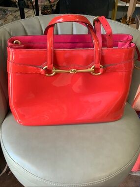 Gucci Red Patent Leather Tote with Gold Horsebit